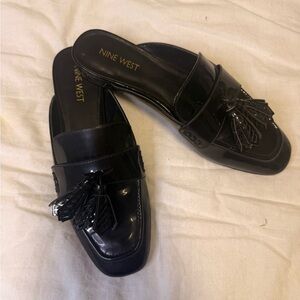 Nine West Glossy Black Tassel Mules